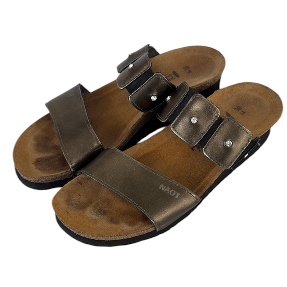 Naot Ashley Slide Sandals Brown Leather Rhinestone Women’s EU 39 size 8 US